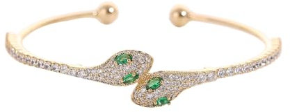 Hebterrka Schlangenmuster Armreif Gold Damen, Verstellbarer 14K Gold Armreif Mit Grünem Cubic Zirkonia, Schlangensymbol Armreifen, Stilvolles Schmuckstück