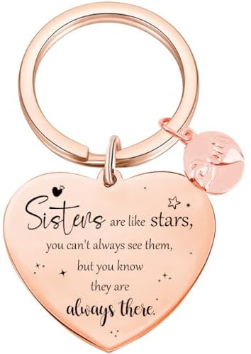 Tecreo Sister Heart Keychain with Inspirational Quote, Rose Gold Plated, Sentimental Gift, Birthday Gift for Sister, Best Friend