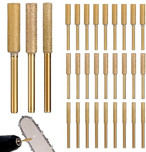 QWORK® 30 Pcs Chainsaw Sharpener Set, 4mm 4.8mm 5.5mm Chainsaw Sharpener Grinding Chain, for Polishing Grinding Tool