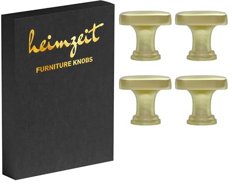 heimzeit Möbelknöpfe Cube 4 Stück aus hochwertiger Zinklegierung in Gold | Schrankknöpfe Quadratisch für Türen, Schubladen und Kommoden, Stilvolles Design, mit Einlochgriff und Schrauben