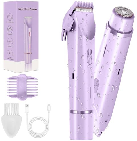 Intimrasierer für Frauen, 2-in-1 Elektrischer Damenrasierer,USB-C Aufladbarer Dual-Head Trimmer für Gesicht, Beine, Arme & Bikinizone, Wasserdicht, Nass und Trockengebrauch, Leicht zu Reinigen
