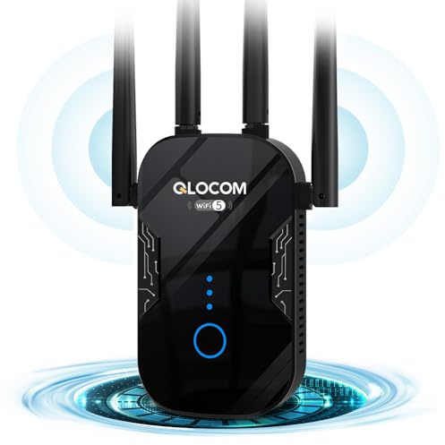 QLOCOM 2025 Newest WiFi Booster Range Extender 1200Mbps WiFi Extender Booster Dual Band 5GHz & 2.4GHz Wireless Internet Booster/Hotspot with Wider Coverage, Broadband Extender, UK Plug