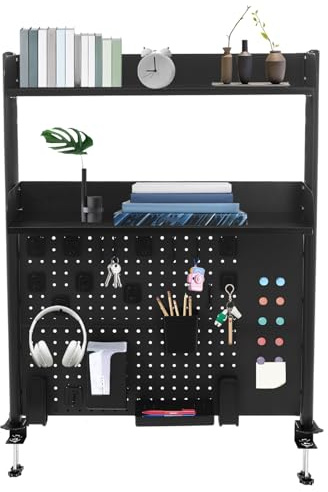 C-Juzarl Clamp On Organizer Shelf, 80x18x95cm Desk Extender Pegboard Workstation for Office, Privacy Panel for Gaming, Clamp-on Desktop Shelving System
