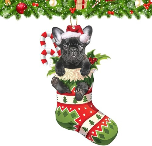Weihnachtsanhänger Hund, Acryl Weihnachtskugel Hunde, Niedlich 2D Weihnachtsbaum Anhänger Hund, Weihnachtsdeko Anhänger für Weihnachtsbäume, Festliche Dekoration, Auto Ornament (C)