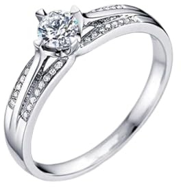 Damenring für Mittelfinger, Ringe für Damen Mittelfinger Silber mit 0,3 Ct Diamant 18K Weißgold Größe 49 (15.6)