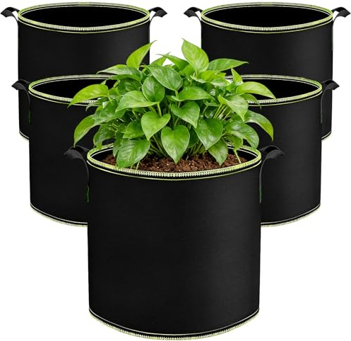 12L Pflanzsack Kartoffeln, 5 Stück Stofftopf, Pflanzsäcke mit Griffe | für Kartoffeln,Tomaten & Erdbeere, Blumen, Pflanzen und Mehr, für Balkon Terrasse Gewächshaus Garten
