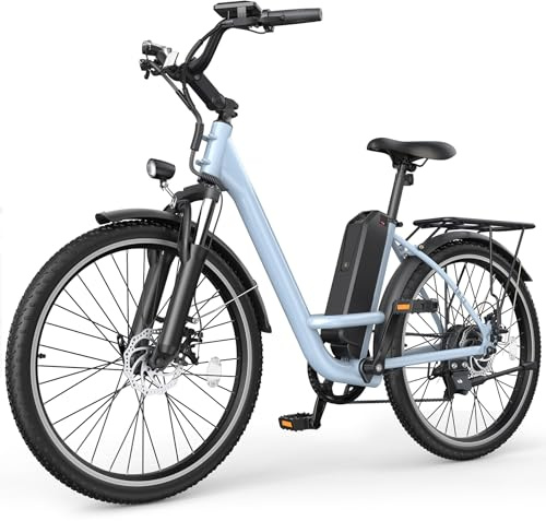 Loeook Electric Bike for Adults, Peak 1000W 50Miles City Cruiser Ebike, 26 Step Thru Electric Bicycles with 48V Removable Battery, Adjustable Stem, Rear Rack, LCD Display, 7 Speed, UL2849 Certified