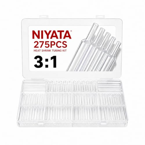 NIYATA 275 PCS Clear Heat Shrink Tubing Kit, 3:1 Adhesive Lined | Clear dual-wall polyolefin, marine waterproof seal, 7 sizes, 1.75 in pre-cut, for wire repair, automotive and DIY