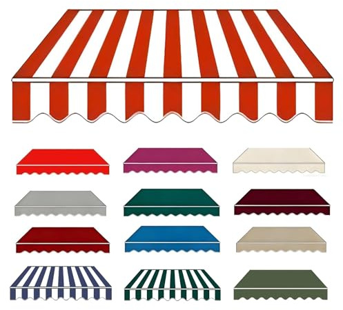 Manuelle Markisen-Ersatzstoff Mit Volant 2m 2.5m 3.0m 3.5m 5m Markisenbespannung Canvas Einziehbare Markisenstoff, Terrasse Markise Ersatz-Bezug Garten Sonnenschutz(Rot-weiße Streifen,300 x 250cm)