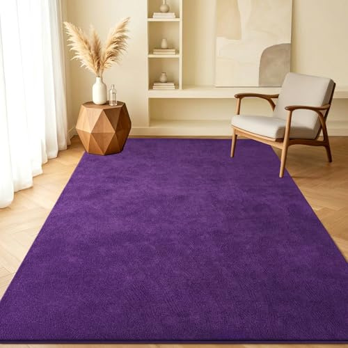 GthreeD Alfombra para salón, pelo corto, suave, lavable, antideslizante, moderna, 120 x 160 cm, color lila, para habitación de los niños y dormitorio
