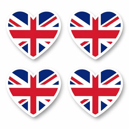 4 Pack UK Flag Heart Waterproof Matte Vinyl Sticker Union Jack GB Great Britain