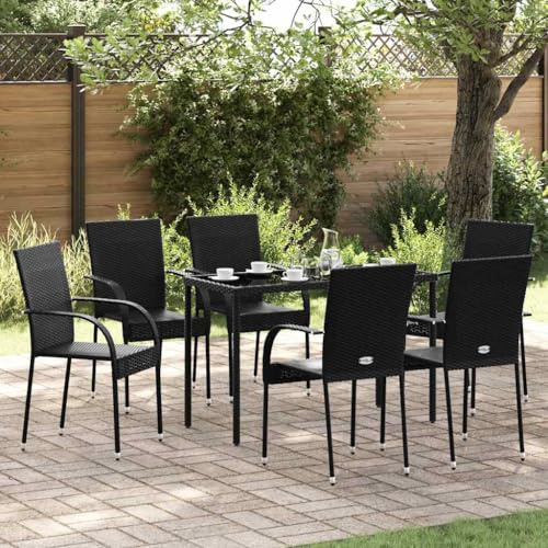 Domusverde 6X Gartenstuhl Stapelbar Gartensessel Stapelstuhl Essstuhl Stapelsessel Stuhl Sessel Stühle Gartenmöbel Terrasse Poly Rattan Schwarz