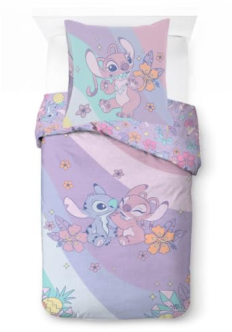 Jay Franco Kids Disney Lilo und Stitch Bettwäscheset – 100% Baumwolle, superweiche Bettwäsche mit Kissenbezug, offiziell Lizenziertes Produkt, lila, 2-teilig, Einzelbett