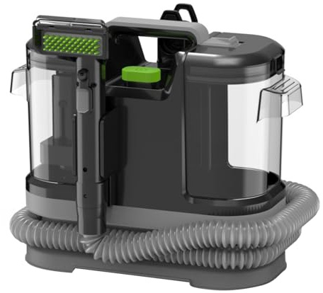 Limpiador de Tapicerias 500W 12,5 KPa, Aspiradora de Agua Tapiceria con Gran Depósito Extraíble de 1,8L de Agua Limpia y 0,8L de Agua Residual, Maquina Limpiar Tapicerias Coche Sofa Carpet (Negro)