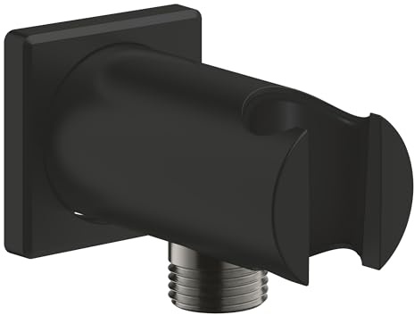 GROHE Rainshower Cube, Wandanschlussbogen mit Duschkopf Halterung (Standardanschluss 1/2, passend für alle Standard Duschbrausen, langlebige Oberfläche, Wandmontage), eckig, mattschwarz, 266592430