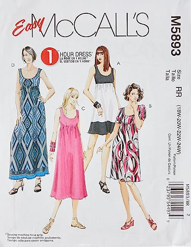 McCall's Patterns M5893 Size RR 18W-20W-22W-24W Misses'/ Women's Dresses in 4 Lengths, Pack of 1, White