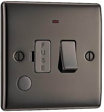 BG Electrical Switched Fused Connection Unit with LED Power Indicator and Flex Outlet, Fused Spur Switch, Double Pole, Raised and Slim Profile, Round Edges, Nexus Metal, Black Nickel, 13A, NBN53