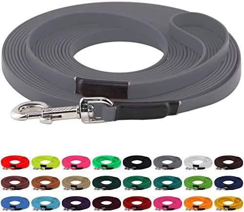 LENNIE BioThane Schleppleine, 19mm, Hunde ab 35kg, 5m lang, mit Handschlaufe, Grau, genäht