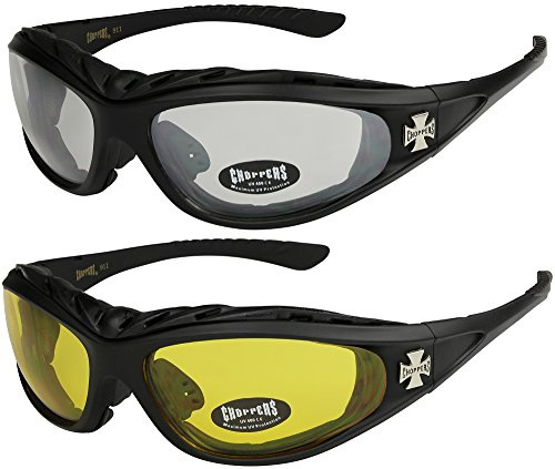 X-CRUZE 2er Pack Choppers 911 Sonnenbrillen Motorradbrille Sportbrille Radbrille - 1x Modell 02 (schwarz/annährend transparent) und 1x Modell 03 (schwarz/gelb getönt) - Modell 02 + 03 -