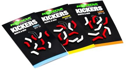 Korda Kickers Red/White Medium – High-Visibility Rig Enhancers, Easy Hook Alignment for Carp Fishing, Pack of 10