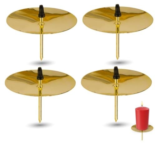 4X Kerzenhalter Gold Kerzenteller Adventskranzstecker 5 cm Kerzenstecker für Adventskranz Weihnachten Adventskranzhalter mit Dorn