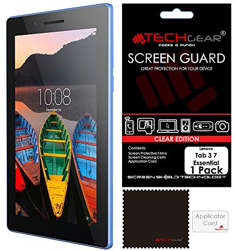 TECHGEAR Screen Protector for Lenovo Tab 3 7 Essential (TB3-710F) - Clear Lcd Screen Protector Guard Cover With Screen Cleaning Cloth & Application Card