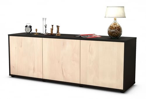 Stil.Zeit TV Schrank Lowboard Allegra, Korpus anthrazit matt, Front Holz Design Zeder (135x49x35cm), Push to Open Technik