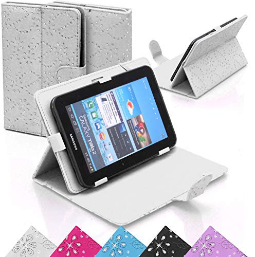 Spark - Funda universal de piel sintética con función atril para todos los Samsung, Apple iPad Android Tablet PC/iPad Netbook/Galaxy Tab, Lenovo eBook Reader Carrier Case de 7 pulgadas, color blanco