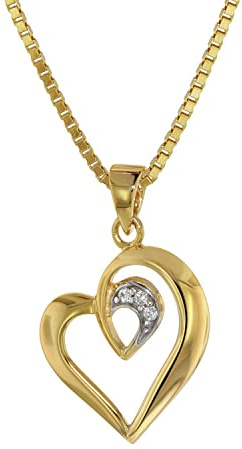 trendor Anhänger Herz Gold 585/14 K an vergoldeter Silberkette 75404 | wunderschöner Herzanhänger aus Echtgold für Damen, liebevolle Geschenkidee für Frauen