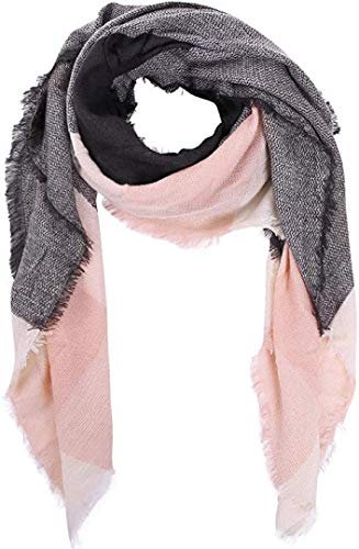Boolavard Plaid Cashmere Feel Klassischer Weicher Luxuriöser Winterschal für Männer und Frauen (Grau/Pink)