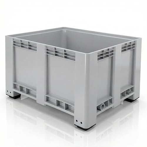 BP Bigbox Palettenbox 1200x1000x760 mm mit Deckel – 570 Liter Volumen geschlossen – Robuste Materialbox aus HDPE mit 4 Füßen – Kunststoffbox für Industrie & Lager