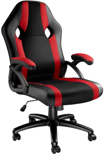 TecTake Chaise de Bureau Fauteuil siège Racing Sport Tissu - diverses Couleurs au Choix - (Noir-Rouge | No. 403490)