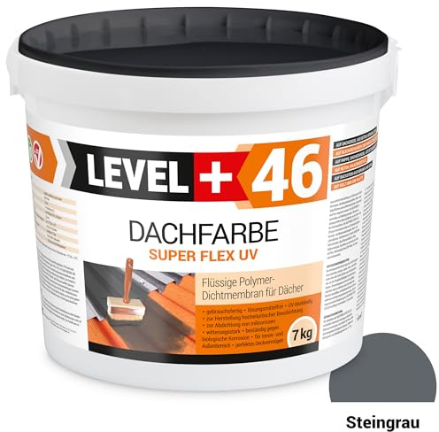 LEVEL PLUS Dachfarbe 7kg Sockelfarbe Dachlack Dachsanierung flexibler Polymermembran hochdeckend wetterbeständig Steingrau RM46