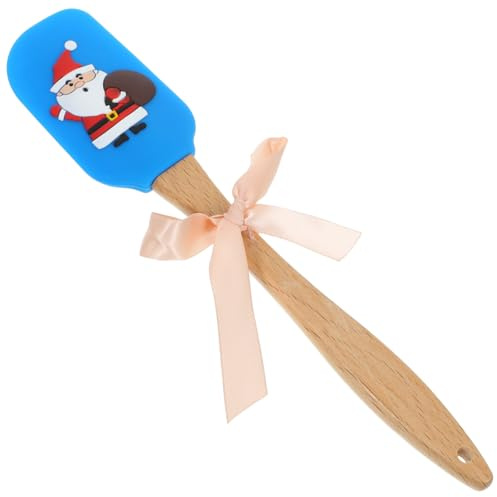 DOITOOL Weihnachts-Silikonspatel mit Holzgriffen Xmas Backspatel Set Santa Claus Creme Butter Spatel Mischen Teigschaber Silikon Mini Spatel Teigschaber