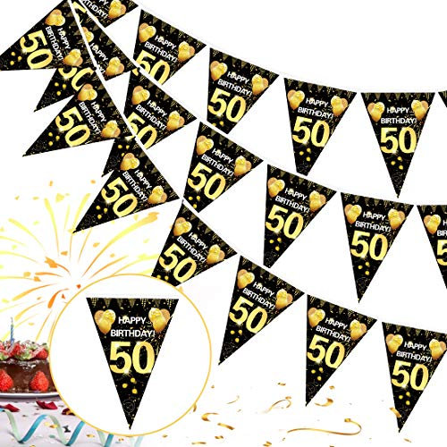 50. Geburtstag Girlande Banner, Schwarz-Gold Wimpel Banner, Wimpelgirlande für 50. Geburtstag und 50. Jahrestag