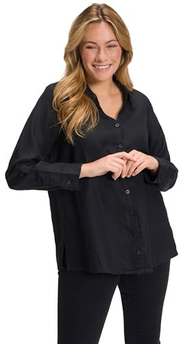Ulla Popken Damen Leinenbluse Blusen, Schwarz, 58-60