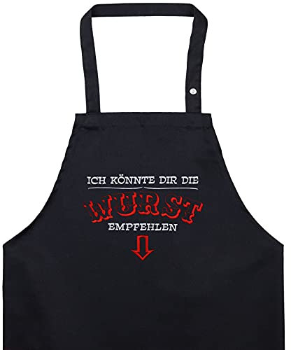 EXPRESS-STICKEREI BBQ Grillschürze - Lustige Kochschürze für Grillfans - Verstellbare Latzschürze für Männer/Frauen - Küchenschürze mit Spruch Ich könnte dir die Wurst empfehlen