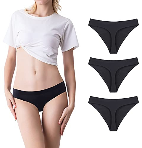 SHARICCA Women Postpartum Period Thongs 4 Layers Leakproof Underwear Panties for teen ladies 3 Pack (3Black, S)