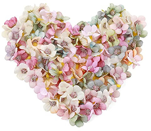 50 Stück Gemischt Mini Bunt Künstliche Blumen Blüten Köpfe Gänseblümchen, Mix Pastell Klein Kunstblumen Kunstblüten Blütenköpfe Blumenköpfe Seidenblumen Streudeko für Basteln Hochzeit Party Home Deko