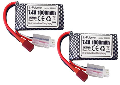 ZYGY 2PCS 7.4V 1000mah T-Type Plug Lithium Batterie pour 18858 18859 18859A 18859E HM163 HM164 35-DJ03 35-DJ04 SN-DJ02 16889 16889A 16890 2845 2846 Q901 Q902 Q903 RC Voiture Avion à Quatre Axes