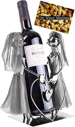 BRUBAKER Weinflaschenhalter Frauen Hochzeitspaar Frau + Frau Brautpaar Deko-Objekt Metall mit Grußkarte für Hochzeitsgeschenk