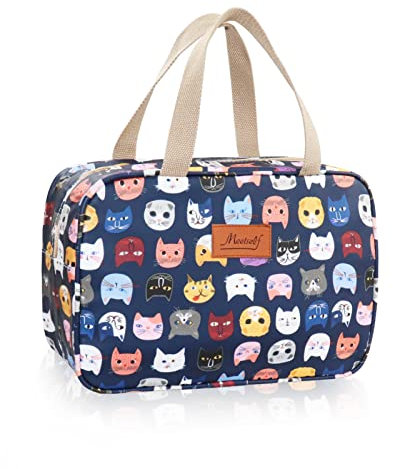 Toiletry Bag, Large Travel Hanging Make up Wash Bags, Portable Waterproof Cosmetic Bag, Light Blue White Bear Toiletry Kit, Bathroom Storage Case for Women Girls Ladies (Mini cat Head)