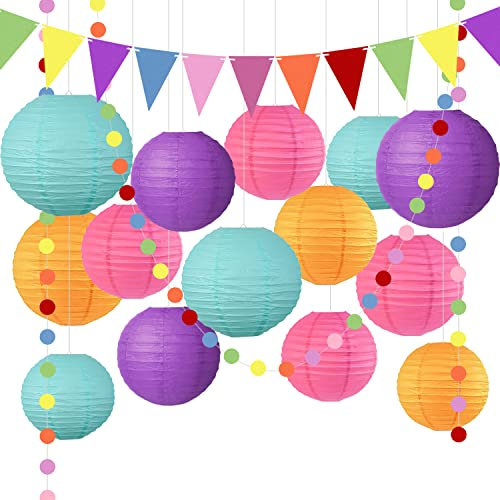 YBwanli Bunt Papier Laterne,papierlaterne,Karneval deko,regenbogen deko kindergeburtstag,hochzeit deko,gartenparty dekoration,16Stück Wiederverwendbar,der perfekte Begleiter für die Partydekoration