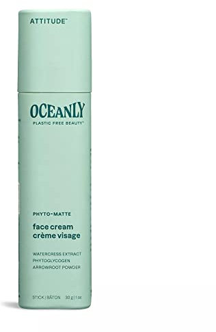 ATTITUDE Oceanly Face Cream Stick, EWG Verified, Plastic-free, Plant and Mineral-Based Ingredients, Vegan Skin Care Products, PHYTO MATTE, Unscented, 30 grams