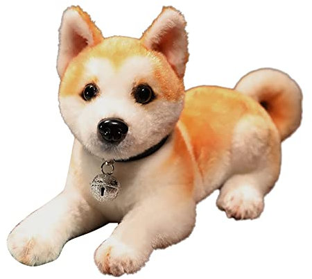 Plüschtier Hund Shiba Inu, Supersüß Kuscheltier Hund Liegend Plüschhund Realistisches Plüsch Hund Welpe Weiches Plüsch Hundekissen Spielzeug Flauschiges Stofftier Geschenk für Kinder Mädchen