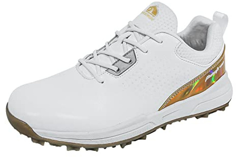 SUMECH Golf Shoes with Spiked for Mens Breathable Waterproof Non-Slip Wide Fitting Big Size,Metallic,12 UK
