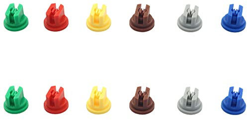 TAODAN 12PCS Flat Fan Spray Tip Spray Nozzle Tip Assorted Set, Plastic Nozzle for Agricultural, Cleaning, Cooling (2 green+2 yellow+2 blue+2 red+2 brown+2 grey)