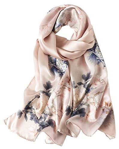 STORY OF SHANGHAI Seidenschal Damen 100% Seide, 20+ Bunte Luxuriöse Schals, Warm & Weich, als Stola Seidentuch Halstuch Pashmina - 53 * 170 cm,00 Neu Blumen Rosa