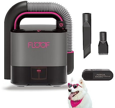 FLOOF Aspirapolvere a mano senza fili, retrattile, per peli di animali domestici, compatto e portatile, Cube Vac, 20 V Powershare Freedom, sistema di pulizia portatile per animali domestici (batteria