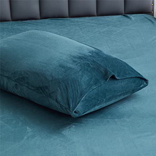 Boqingzhu Flauschiger Plüsch Kissenbezug 40×80cm Petrol Blau Uni Flanell Fleece Kissenhülle Cashmere Touch Winter Kuschelig im Umschlagstil 2 Stück